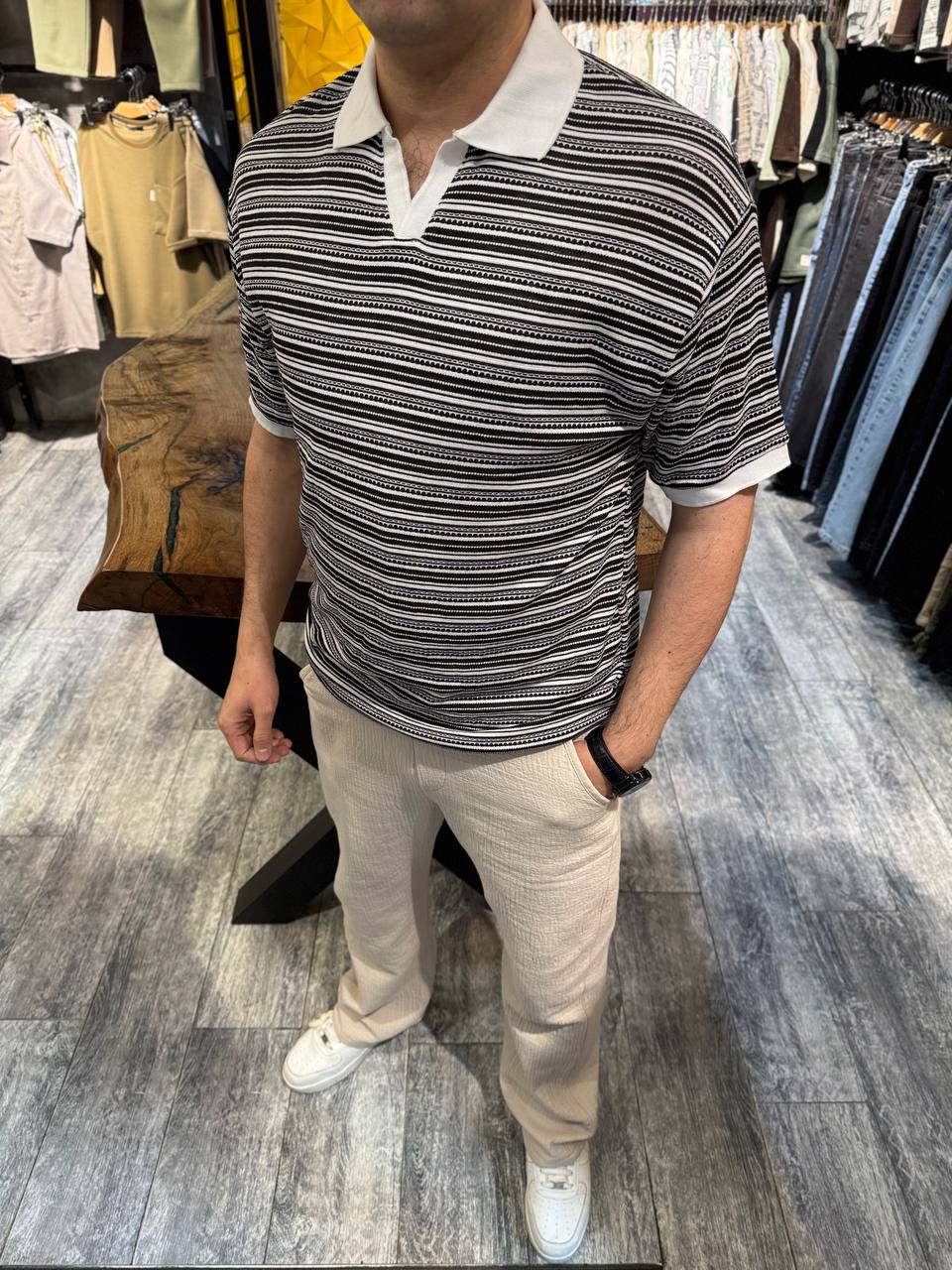 تیشرت مردانه یقه دار مراکشی نخ پنبه اولد مانی