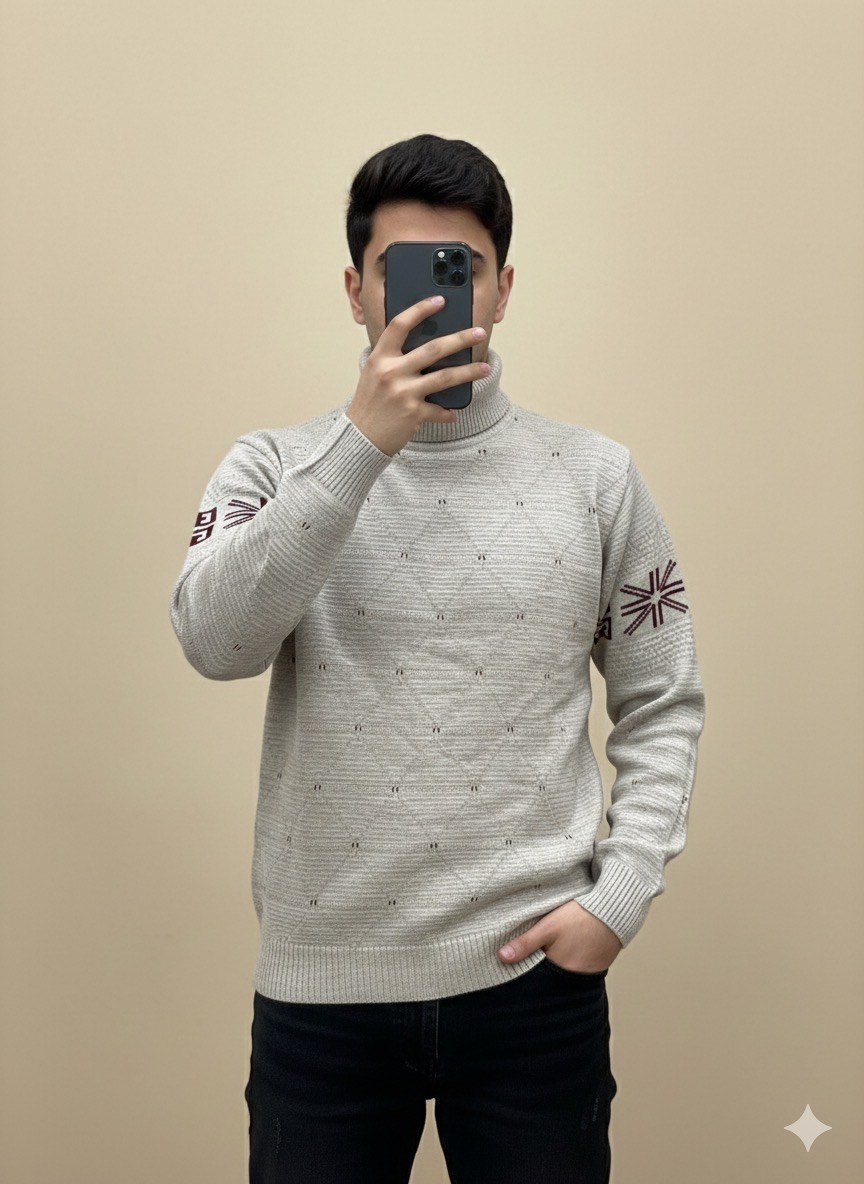 بافت بوکله یقه اسکی طرح دار مردانه