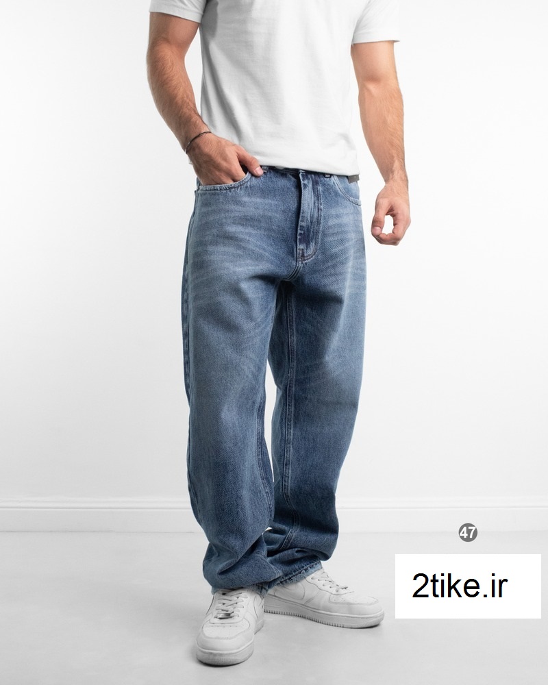 شلوار نیم بگ مردانه جین پارچه پر
